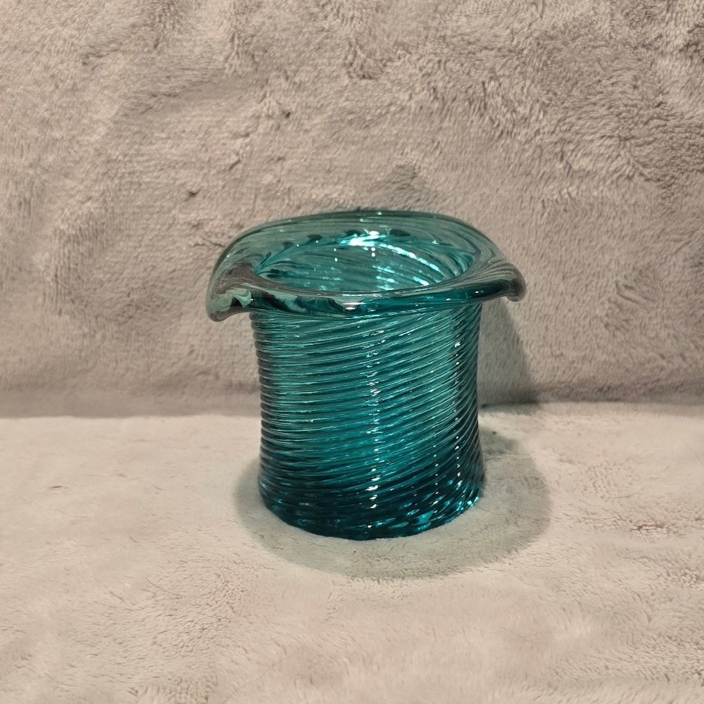 Vintage Avon Heirloom Blue Glass Top Hat Toothpick Holder Ribbed Swirl 2.75"